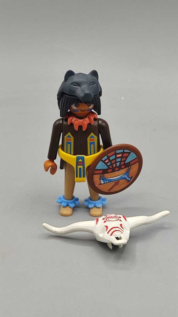 Indio con escudo y cabeza ganado