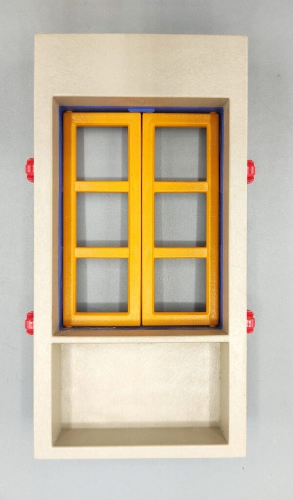 Muro con ventana liso de cantería, 1 unidad de ancho (Sistema X) con ventana de bisagras, 3 hojas verticales y su marco